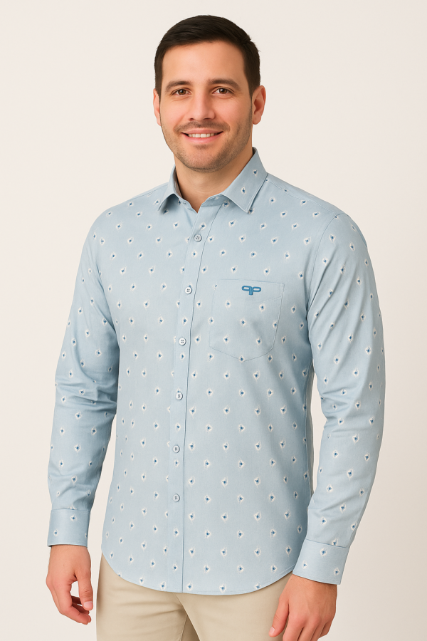 Printed Sky Blue Shirt - Image 2