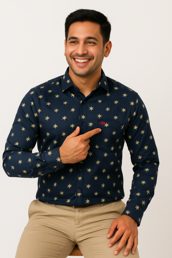 Printed Dark Blue Shirt - Image 4