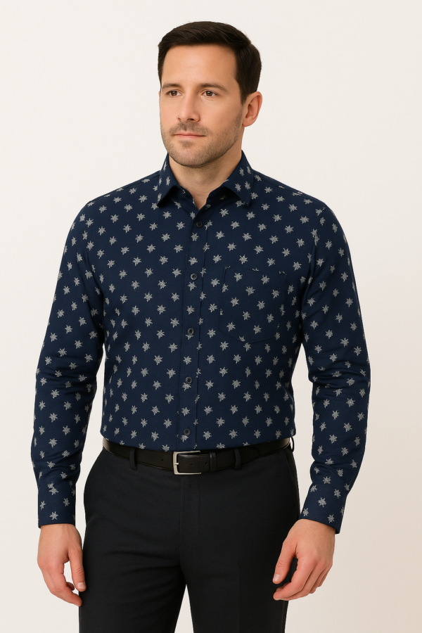 Printed Dark Blue Shirt - Image 3
