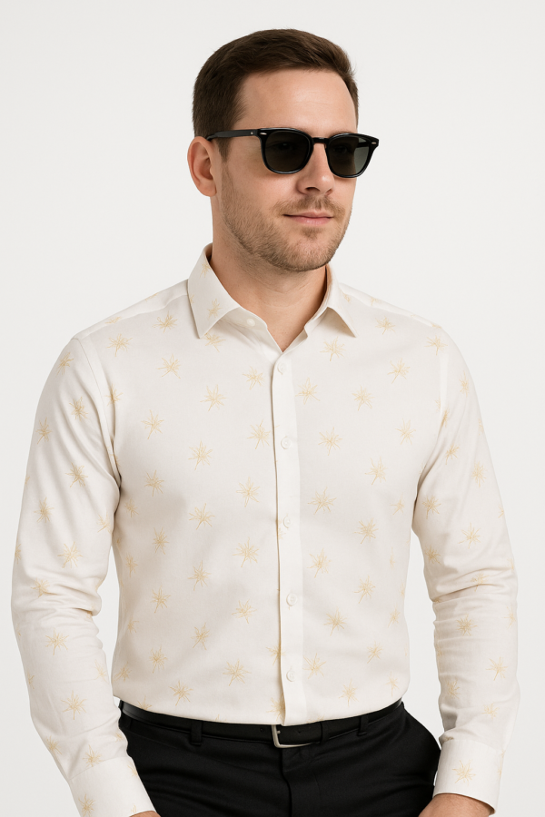 Printed Gold Flower White Shirt - Image 4