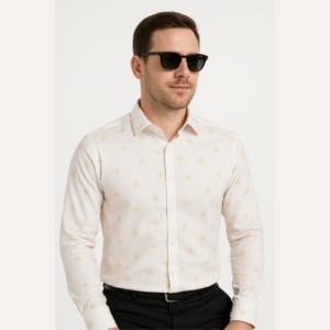 Printed Gold Flower White Shirt