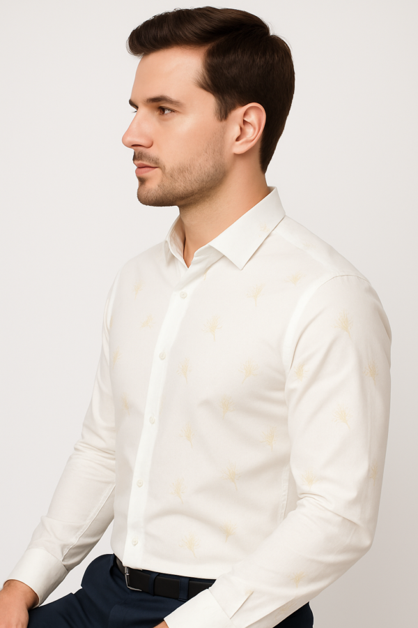 Printed Gold Flower White Shirt - Image 6