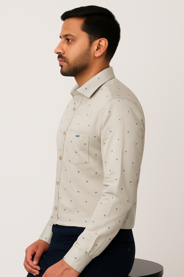 Printed Cream Formal Shirt - Image 3