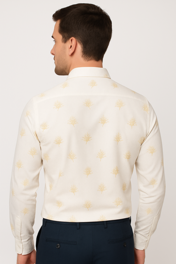 Printed Gold Flower White Shirt - Image 5