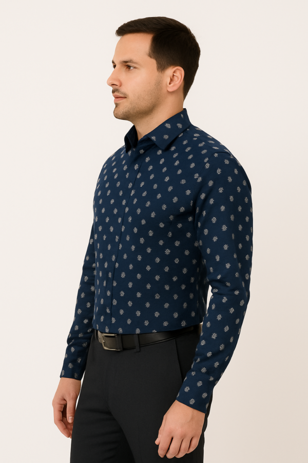 Printed Dark Blue Shirt - Image 4