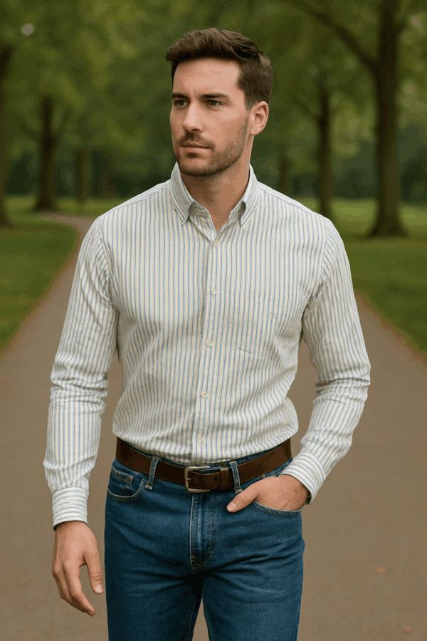 Men Striped Formal White Shirt - Image 4