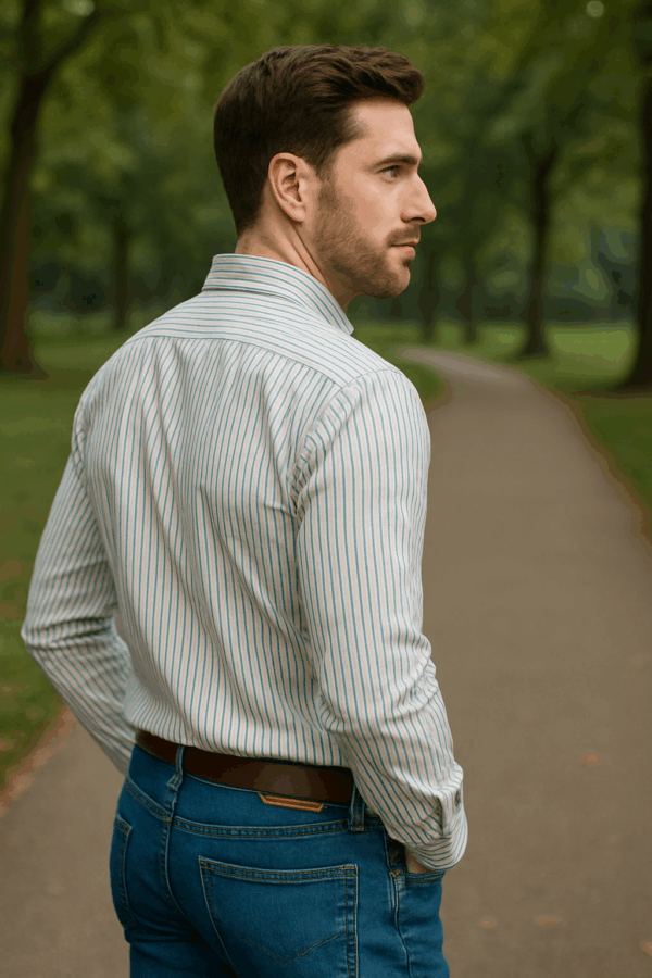 Men Striped Formal White Shirt - Image 3