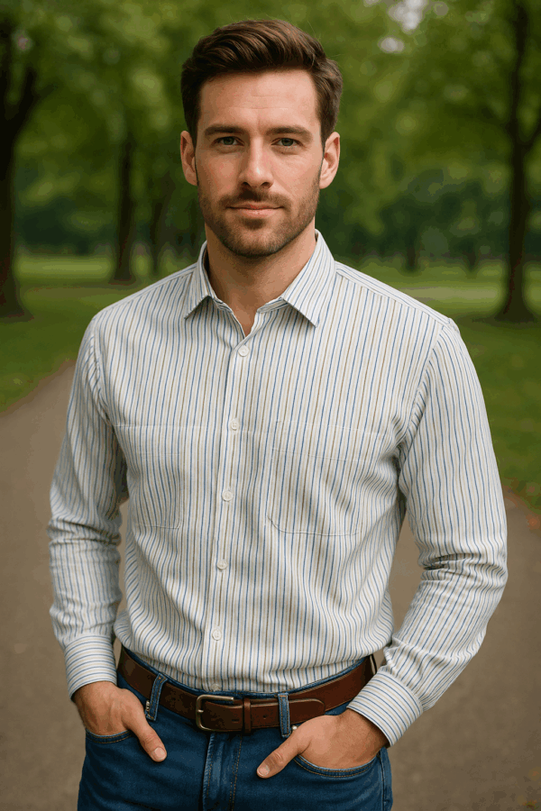 Men Striped Formal White Shirt - Image 2